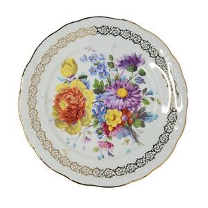 Gloria Fine Porcelain Bayreuth Floral Plate Purple Aster Orange Chrysanthemum